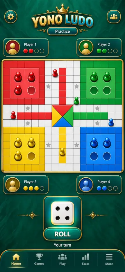 Generated preview: Yono Ludo — Four-colour board and playing pieces