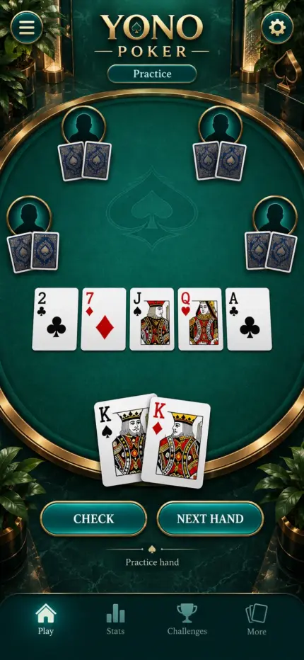 Generated preview: Yono Poker — Community cards on an oval table
