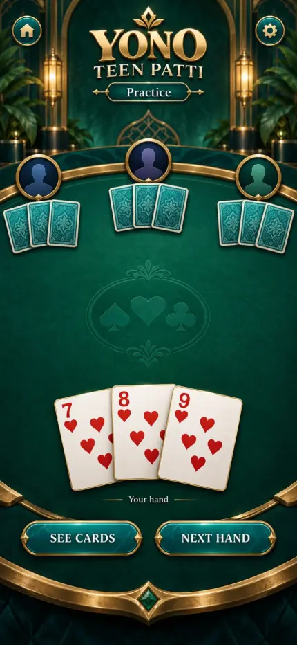 Generated preview: Yono Teen Patti — Three-card practice table